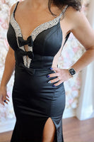 Load image into Gallery viewer, Sparkly Black Keyhole Beaded Long Mermaid Prom Dress with Slit