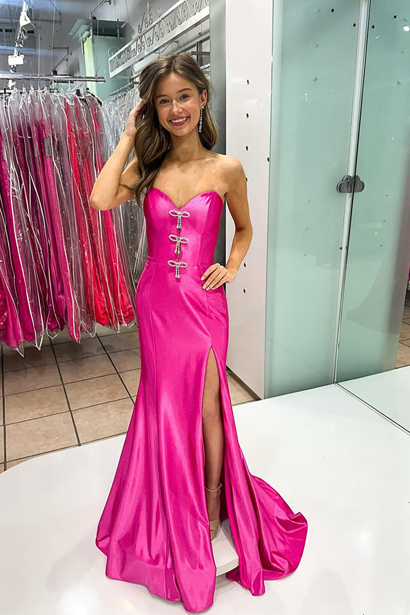 Load image into Gallery viewer, Sparkly Fuchsia Sweetheart Mermaid Long Prom Dress with Slit