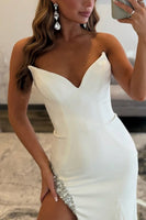 Load image into Gallery viewer, Sparkly White Strapless Mermaid Long Corset Prom Dress with Slit