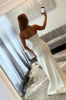 Load image into Gallery viewer, Sparkly White Strapless Mermaid Long Corset Prom Dress with Slit