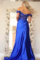 Load image into Gallery viewer, Sparkly Royal Blue One Shoulder Mermaid Long Corset Prom Dress with Slit