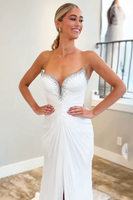 Load image into Gallery viewer, Sparkly White Beaded Sweetheart Mermaid Long Prom Dress with Slit