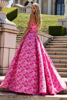 Load image into Gallery viewer, Fuchsia Floral Strapless Princess Long Prom Dress with Bow