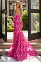 Load image into Gallery viewer, Fuchsia Floral Mermaid Long Prom Dress with Bow