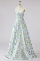 Load image into Gallery viewer, Blue and White Flower Strapless A-Line Long Prom Dress