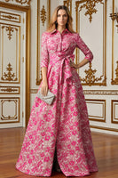 Load image into Gallery viewer, Fuchsia Lapel Neck Floral Long Mother of the Bride Dress with Bow