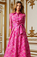 Load image into Gallery viewer, Fuchsia Lapel Neck Floral Long Mother of the Bride Dress with Bow