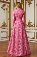 Load image into Gallery viewer, Fuchsia Lapel Neck Floral Long Mother of the Bride Dress with Bow