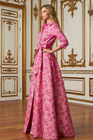 Load image into Gallery viewer, Fuchsia Lapel Neck Floral Long Mother of the Bride Dress with Bow
