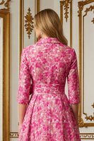 Load image into Gallery viewer, Fuchsia Lapel Neck Floral Long Mother of the Bride Dress with Bow