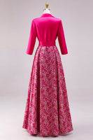 Load image into Gallery viewer, Fuchsia Floral Lapel Neck A Line Long Mother of the Bride Dress with Bow
