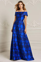 Load image into Gallery viewer, Royal Blue Off the Shoulder Floral Long Mother of the Bride Dress