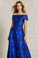 Load image into Gallery viewer, Royal Blue Off the Shoulder Floral Long Mother of the Bride Dress