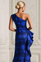 Load image into Gallery viewer, Royal Blue Ruffled Floral Long Mermaid Mother of the Bride Dress with Slit