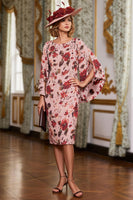 Load image into Gallery viewer, Dusty Rose Floral Bodycon Flare Sleeves Midi Mother of the Bride Dress
