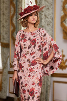 Load image into Gallery viewer, Dusty Rose Floral Bodycon Flare Sleeves Midi Mother of the Bride Dress