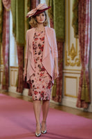 Load image into Gallery viewer, Dusty Rose 2 Piece Floral Midi Bodycon Mother of the Bride Dress with Jacket