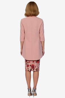 Dusty Rose 2 Piece Floral Midi Bodycon Mother of the Bride Dress with Jacket