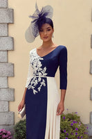 Load image into Gallery viewer, Navy Midi Bodycon Mother of the Bride Dress with Appliques