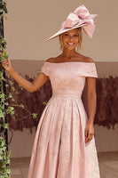 Load image into Gallery viewer, Dusty Rose Floral Off the Shoulder A Line Midi Mother of the Bride Dress