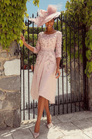 Load image into Gallery viewer, Dusty Rose Midi Floral Mother of the Bride Dress with Sleeves