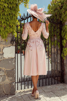 Load image into Gallery viewer, Dusty Rose Midi Floral Mother of the Bride Dress with Sleeves