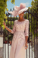 Load image into Gallery viewer, Dusty Rose Midi Floral Mother of the Bride Dress with Sleeves