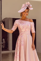 Load image into Gallery viewer, Floral Dusty Rose Appliqued Midi One Shoulder Mother of the Bride Dress