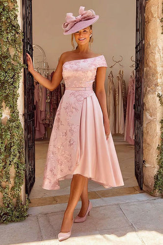 Dusty Rose Jacquard A-Line Midi Mother of the Bride Dress