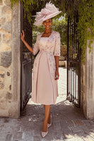 Load image into Gallery viewer, Dusty Rose Floral Midi Mother of the Bride Dress with Sleeves