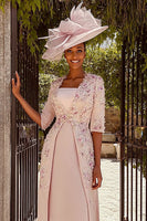 Load image into Gallery viewer, Dusty Rose Floral Midi Mother of the Bride Dress with Sleeves
