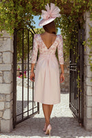 Load image into Gallery viewer, Floral Dusty Rose V-Neck Ruched Midi Mother of the Bride Dress
