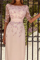 Load image into Gallery viewer, Floral Dusty Rose Midi Boat Neck Mother of the Bride Dress