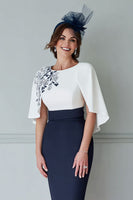 Load image into Gallery viewer, White and Navy Floral Midi Bodycon Mother of the Bride Dress