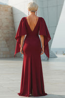 Load image into Gallery viewer, Sparkly Burgundy Mermaid Long Mother of the Bride Dress with Cape