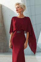 Load image into Gallery viewer, Sparkly Burgundy Mermaid Long Mother of the Bride Dress with Cape