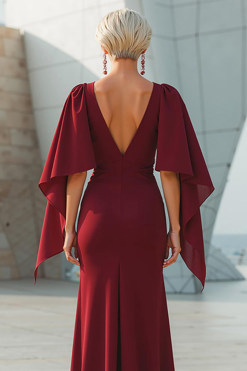 Load image into Gallery viewer, Sparkly Burgundy Mermaid Long Mother of the Bride Dress with Cape