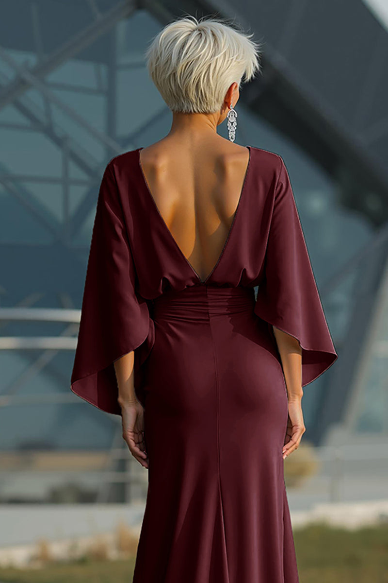 Load image into Gallery viewer, Silver Satin Mermaid Long Mother of the Bride Dress with Sleeves