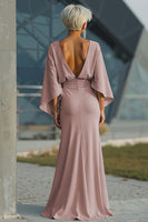 Load image into Gallery viewer, Silver Satin Mermaid Long Mother of the Bride Dress with Sleeves