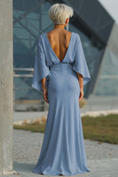 Load image into Gallery viewer, Silver Satin Mermaid Long Mother of the Bride Dress with Sleeves