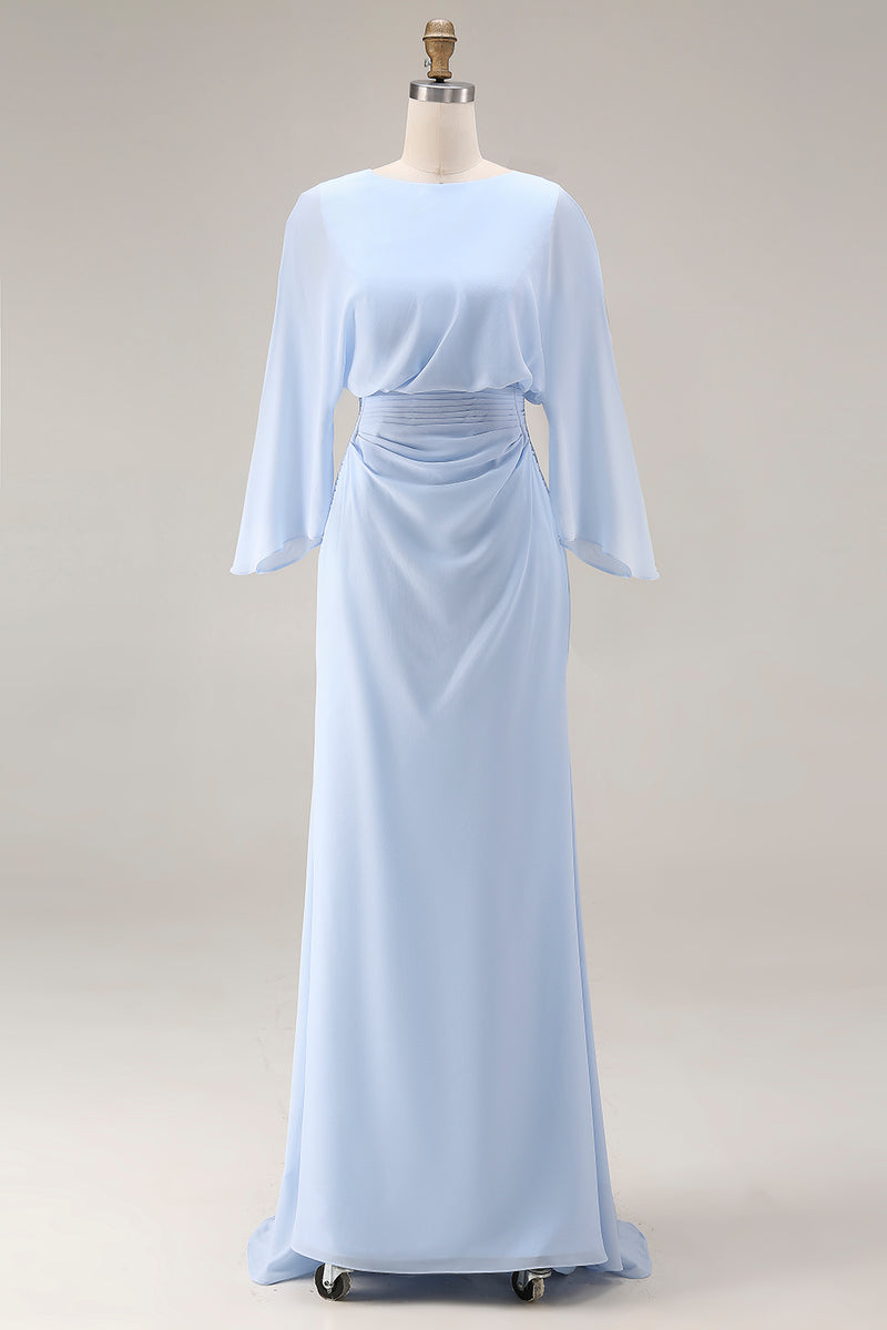 Load image into Gallery viewer, Silver Satin Mermaid Long Mother of the Bride Dress with Sleeves