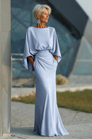 Load image into Gallery viewer, Silver Satin Mermaid Long Mother of the Bride Dress with Sleeves