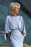 Load image into Gallery viewer, Silver Satin Mermaid Long Mother of the Bride Dress with Sleeves