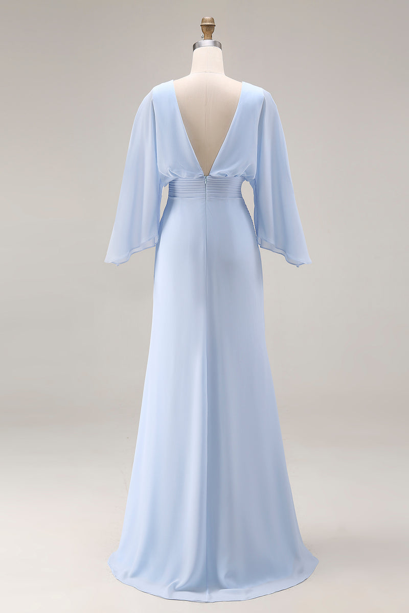 Load image into Gallery viewer, Silver Satin Mermaid Long Mother of the Bride Dress with Sleeves