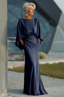 Load image into Gallery viewer, Silver Satin Mermaid Long Mother of the Bride Dress with Sleeves