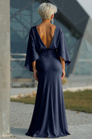 Load image into Gallery viewer, Silver Satin Mermaid Long Mother of the Bride Dress with Sleeves