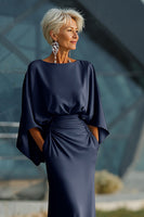 Load image into Gallery viewer, Silver Satin Mermaid Long Mother of the Bride Dress with Sleeves
