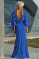 Load image into Gallery viewer, Silver Satin Mermaid Long Mother of the Bride Dress with Sleeves