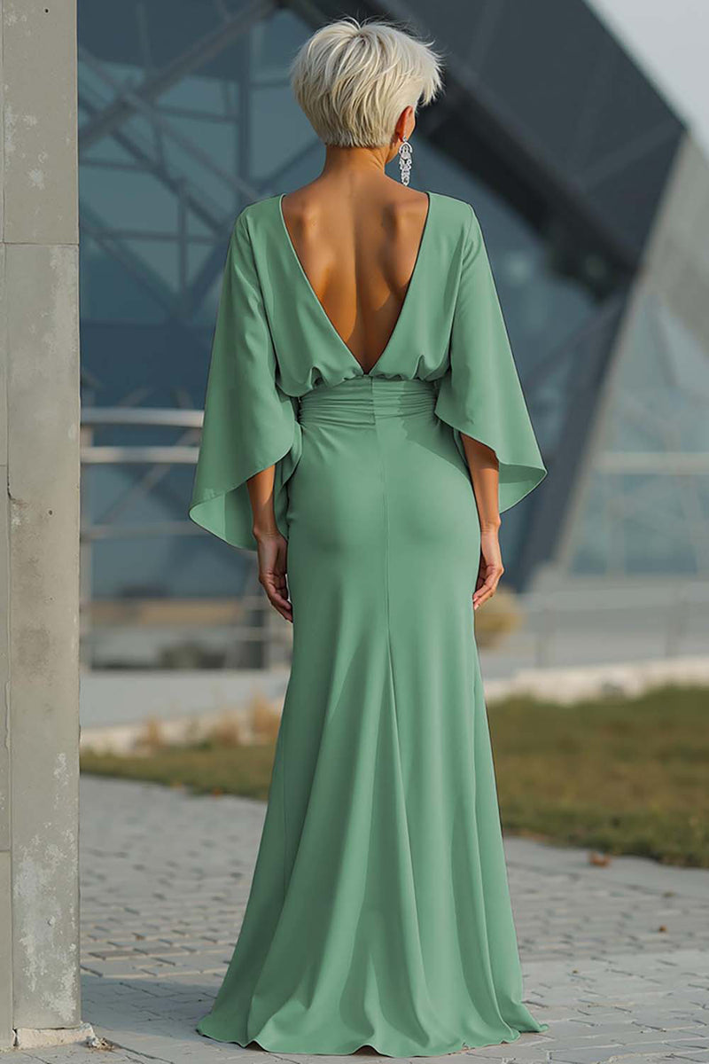 Load image into Gallery viewer, Silver Satin Mermaid Long Mother of the Bride Dress with Sleeves