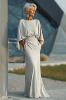Load image into Gallery viewer, Silver Satin Mermaid Long Mother of the Bride Dress with Sleeves